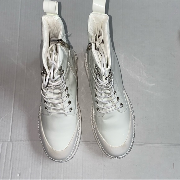 Chase And Chloe Chelsey Lug Sole White Patent Combat Boots - Picture 7 of 12